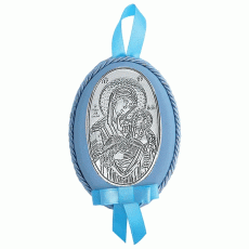 Medalion Maica Domnului Cu Pruncul Argint 8x11cm Albastru