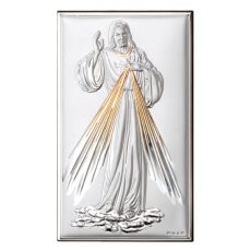 Icoana Iisus Milostivirea Divina Argint cu Auriu 12x20 cm