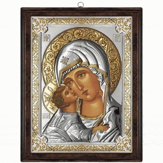 Icoana Maicii Domnului Vladimir Argint 12x15cm Auriu