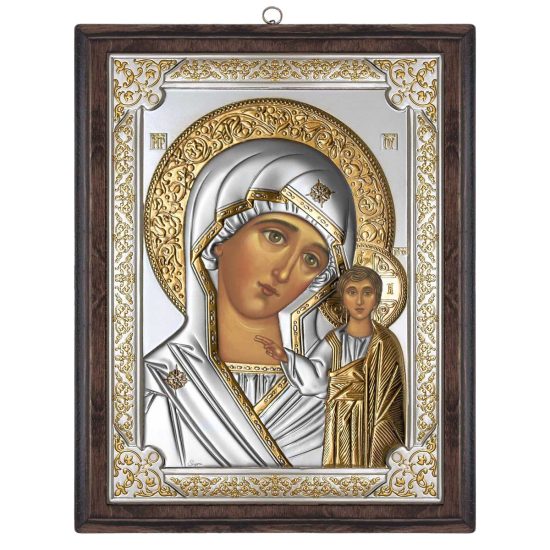 Icoana Argint Maica Domnului de la Kazan 12x15cm
