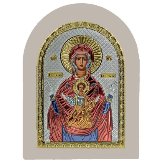 Icoana Argint Maicii Domnului Tsambika Color 15x21cm Rama Alba