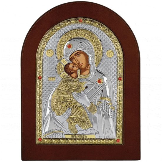 Icoana Maicii Domnului Vladimir Argint 10x14cm Auriu
