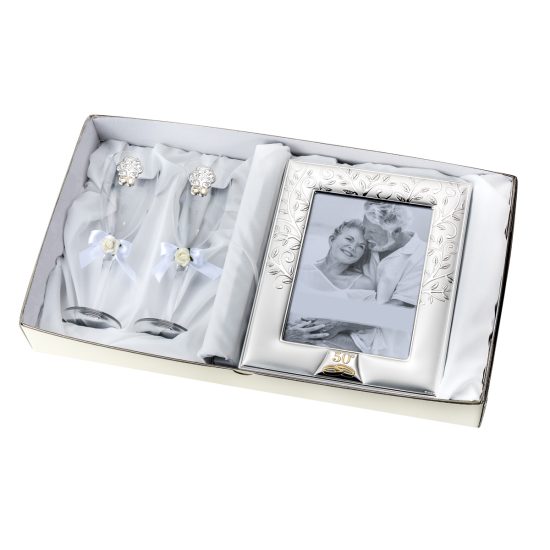 Set Pahare Argint Nunta de Aur Pomul Vietii + Rama Foto 13x18 cm
