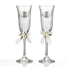 Set 2 Pahare Sampanie Casatorie Argint Verigheta