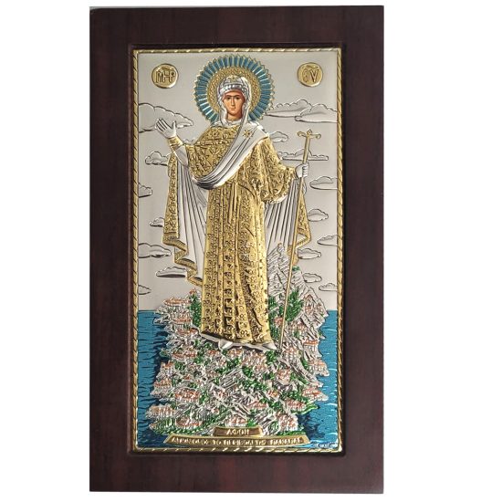 Icoana Maicii Domnului de la Athos Grabnic Ajutatoare Argint 10.4x17.9cm - RESIGILATA