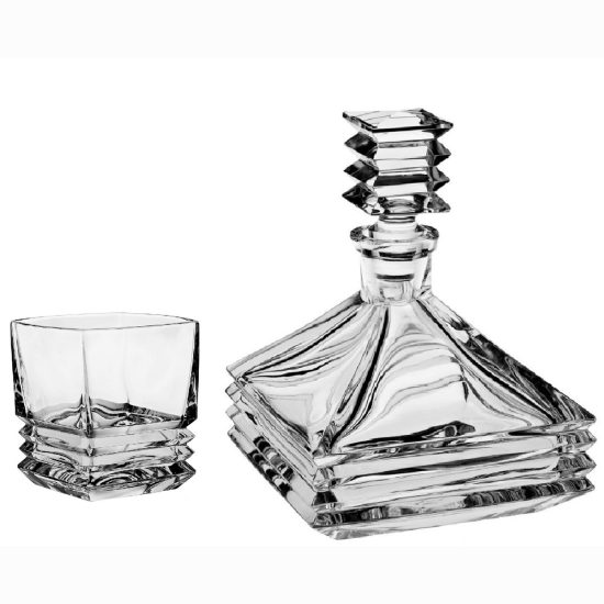 Set 6 Pahare Cristal Bohemia Whisky Cu Decantor Maria