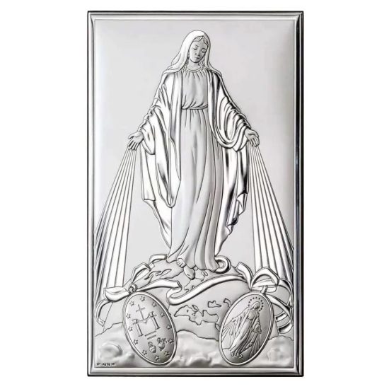 Icoana Fecioara Maria Medalia Miraculoasa Argint 9x15 cm