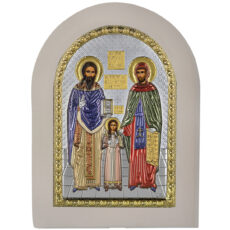 Icoana Sfintii Rafael, Nicolae si Irina Argint 15 x 21 Cm Color Rama Alba