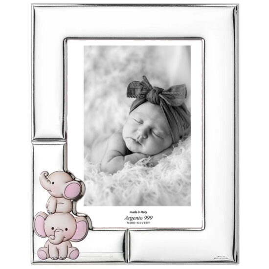 Rama Foto Argint Bebelusi 13x18 cm cu Elefantei Roz