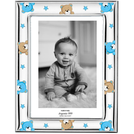 Rama Foto Bebelusi Argint 13x18 cm cu Ursuleti Bleu