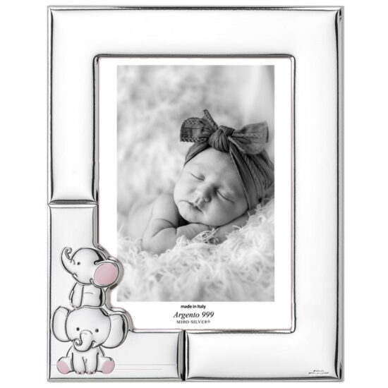 Rama Foto Argint Bebelusi 13x18cm cu Elefantei Roz
