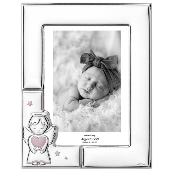 Rama Foto Argint Bebelusi 13x18cm cu Ingeras Roz