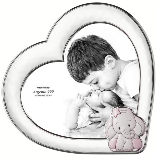 Rama Foto Argint Bebelusi 20x20cm Inima cu Elefant Roz